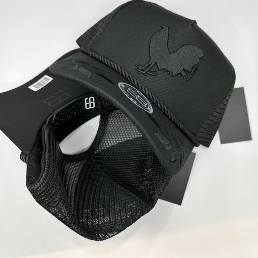 SOMBRERO BLANCO GALLO NEGRO BORDADO HOJAS